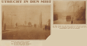 872910 Collage van 2 foto's betreffende 'Utrecht in de mist', met links een afbeelding van de Catharijnebrug en rechts ...